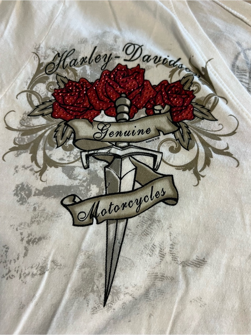 Harley Davidson Wildcat Graphic Tee Size L White Wings Roses - Picture 7 of 11